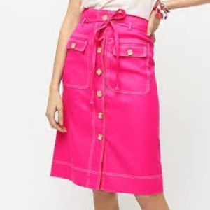 J. Crew stretch linen button up skirt with removeable belt.